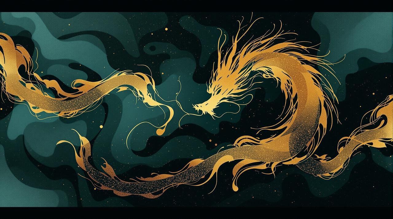 追剧猫影迷社区号召背景,水墨龙纹电影胶片融合艺术